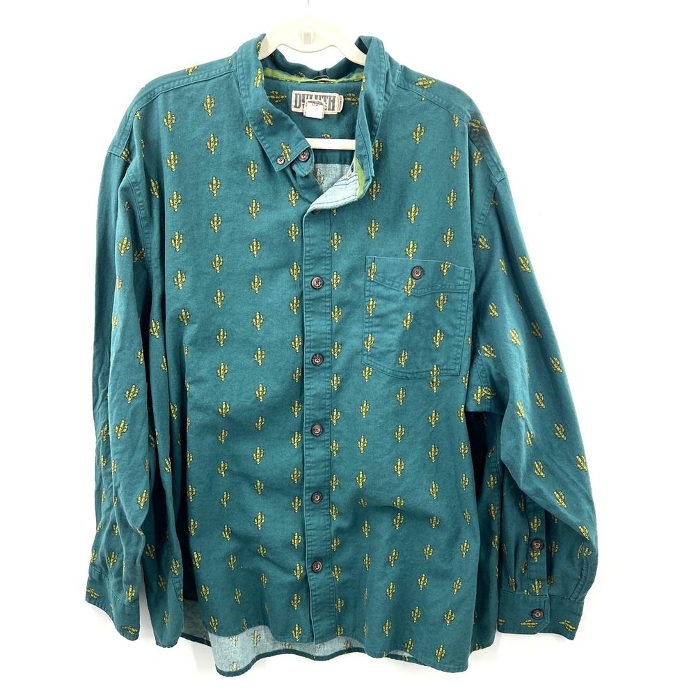 Duluth Green Christmas Cacti cactus Long Sleeve Flannel Button Up shirt 3XL - Picture 9 of 9